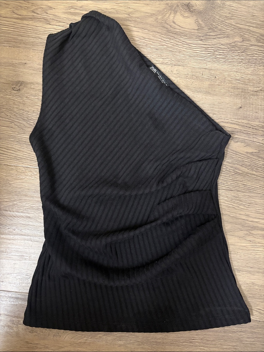 Zara Black One-Shoulder Ribbed Top